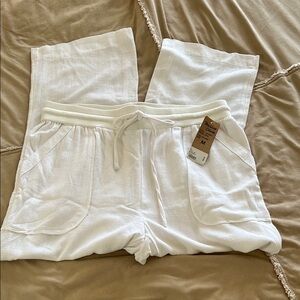 Marissa Olivia NWT Wide-Leg Linen-Blend Pants with Drawstring Waist - White Med
